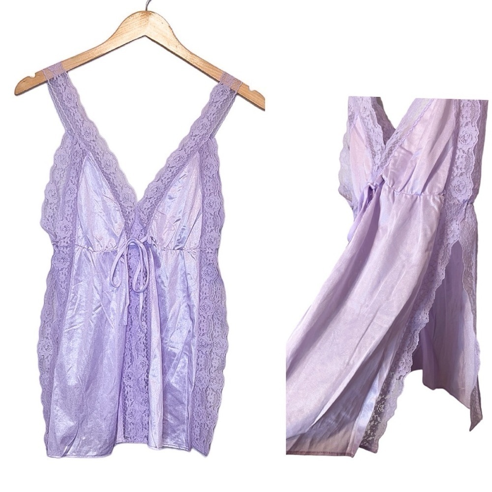 Vintage Lavender Lace Side Slit Lingerie Slip Tank Top Small